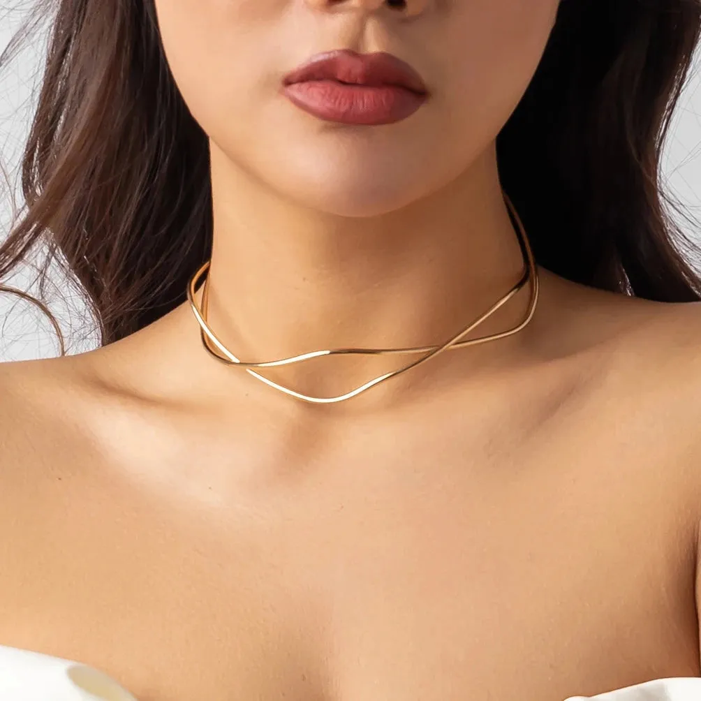 Gold/Silver Layered Choker - Sleek Minimalist Double Band Necklace