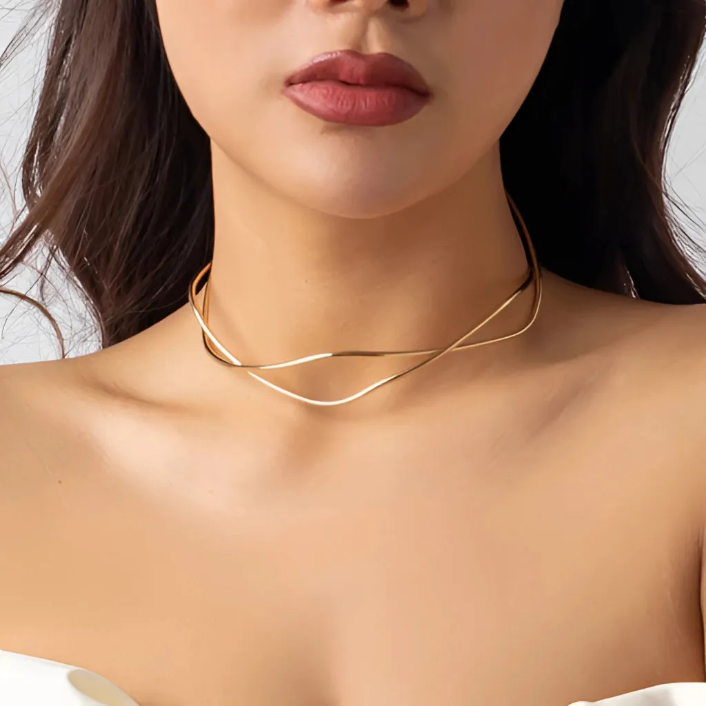 Gold/Silver Layered Choker - Sleek Minimalist Double Band Necklace