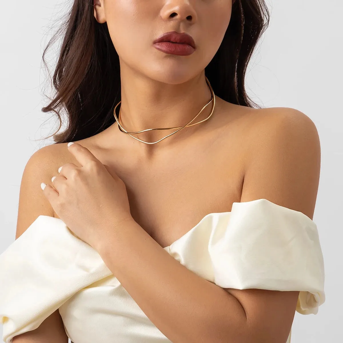 Gold/Silver Layered Choker - Sleek Minimalist Double Band Necklace