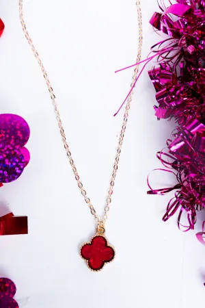 Goldtone Trimmed Red Shell Quatrefoil Necklace