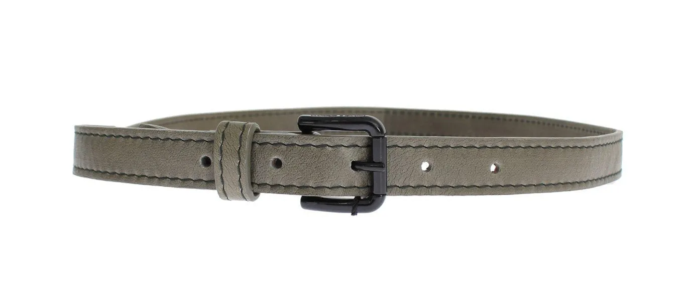 Gray Leather Black Buckle Logo Belt