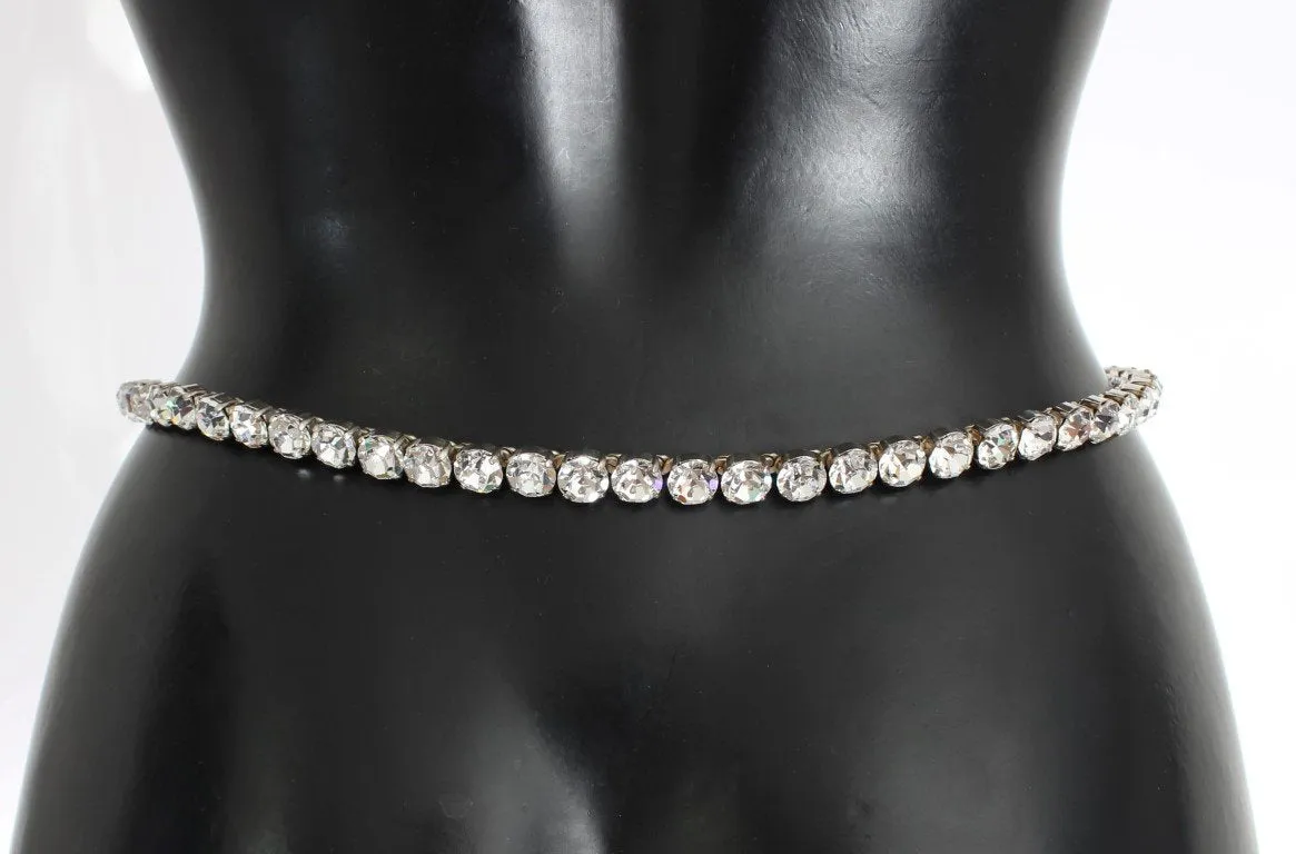 Green Leather Clear Crystal Waist Belt