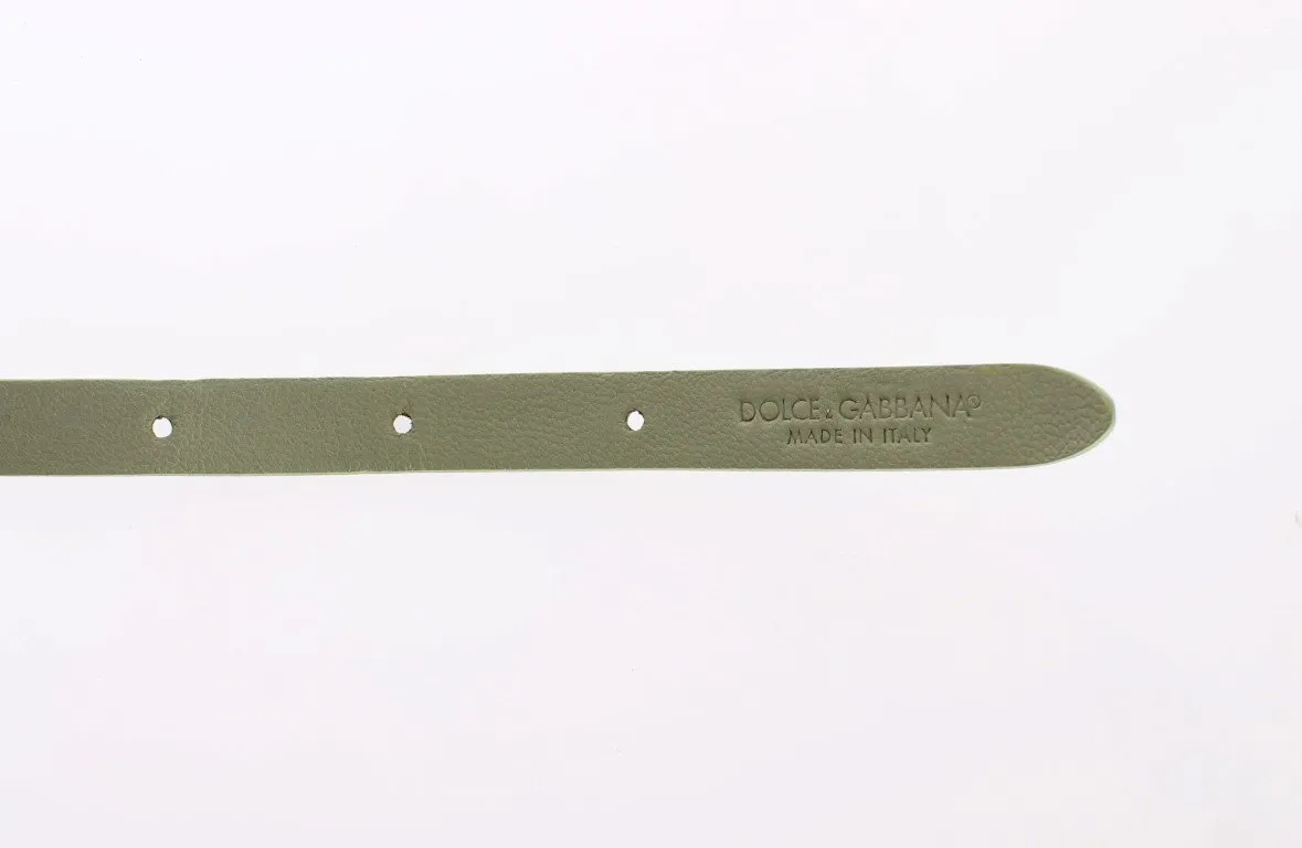 Green Leather Clear Crystal Waist Belt