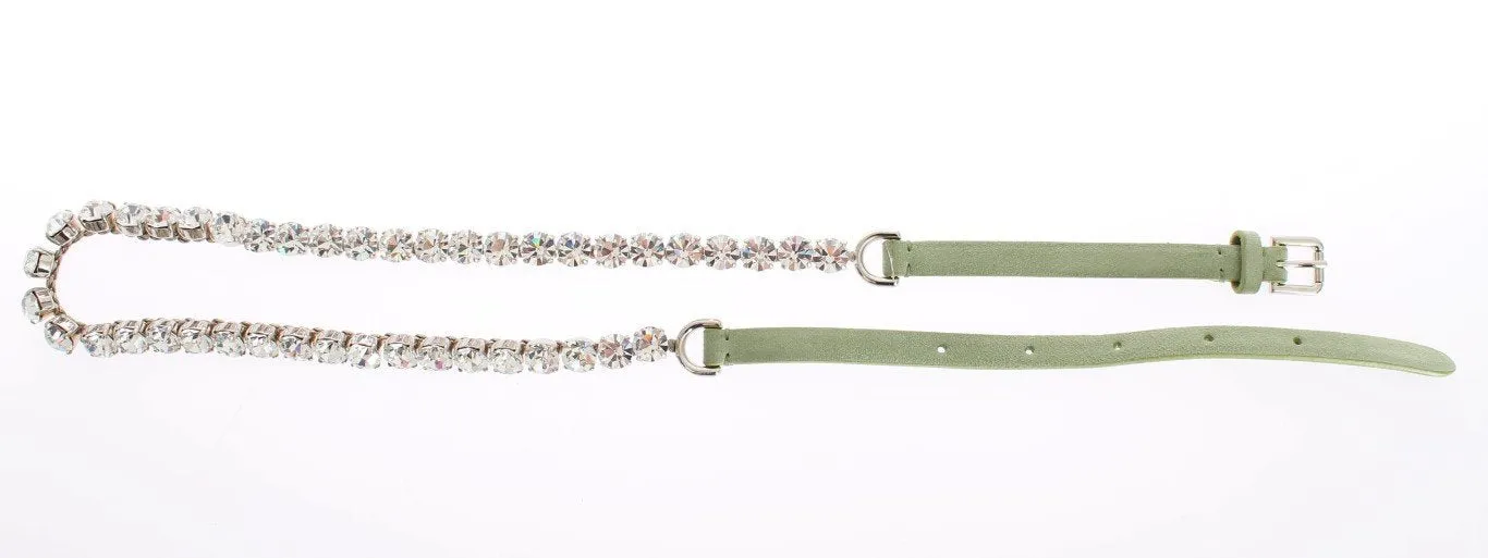 Green Leather Clear Crystal Waist Belt