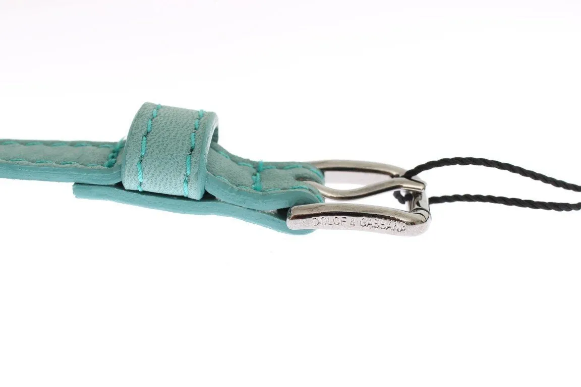 Green Leather Silver Buckle Logo Belt