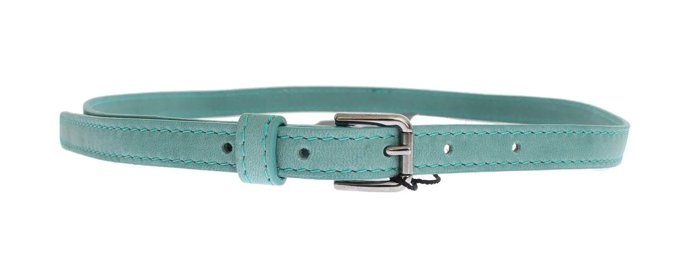 Green Leather Silver Buckle Logo Belt
