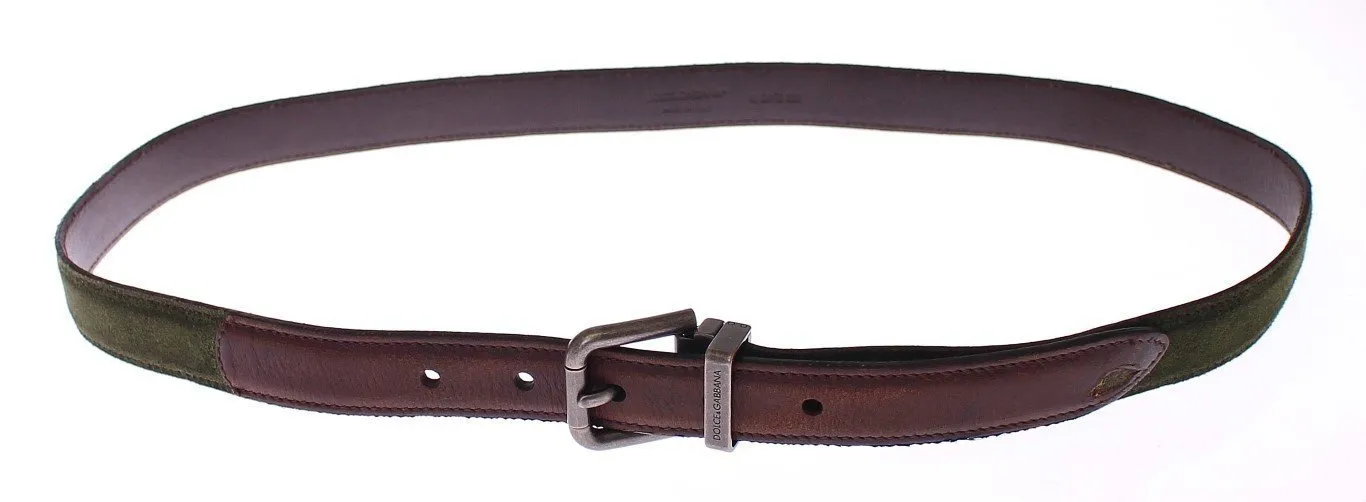 Green Suede Leather Logo Waist Buckle Belt