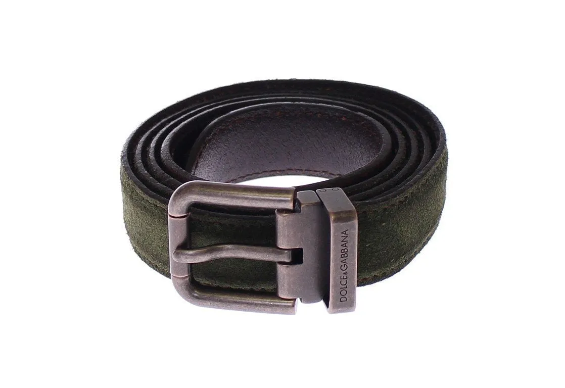 Green Suede Leather Logo Waist Buckle Belt