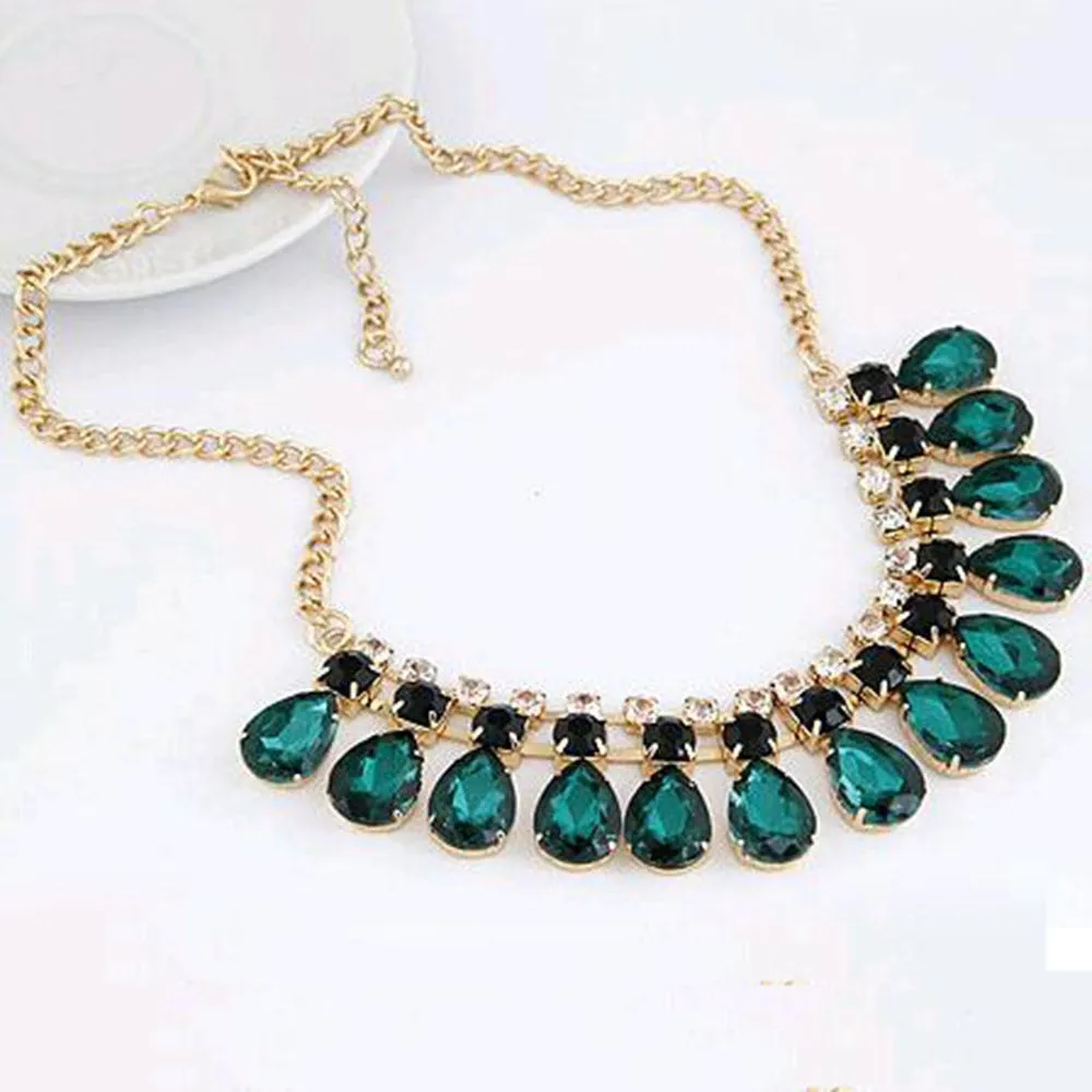 Green Water Drop Pendant Necklace Women Party Jewelry