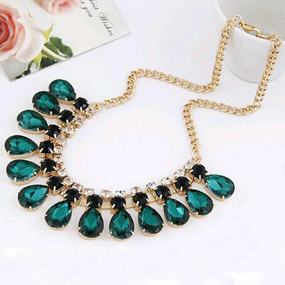 Green Water Drop Pendant Necklace Women Party Jewelry