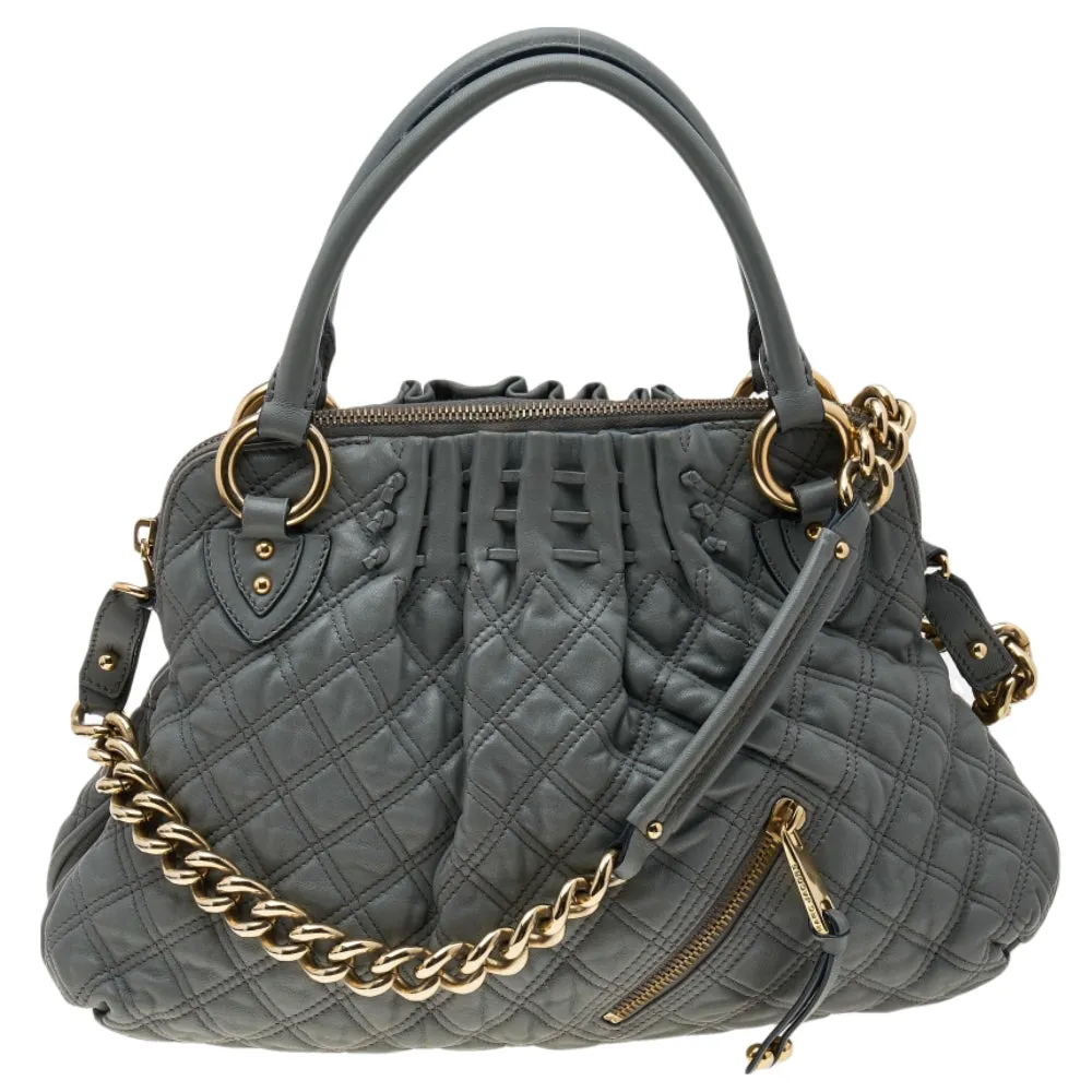 Grey Quilted Leather Cecilia Satchel