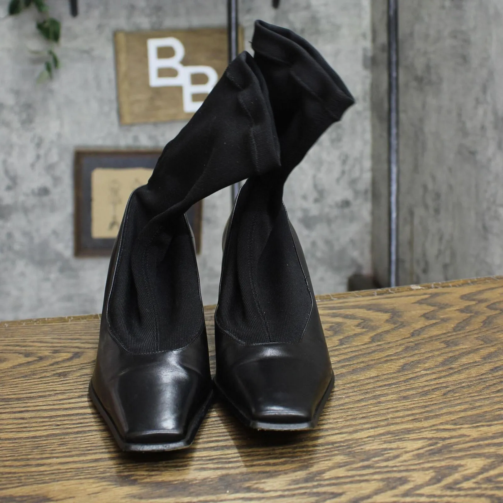 Gruppo Italiano Womens Vintage Leather Ankle Stretch Heels Black 6.5B