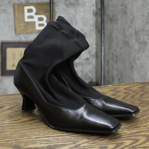 Gruppo Italiano Womens Vintage Leather Ankle Stretch Heels Black 6.5B
