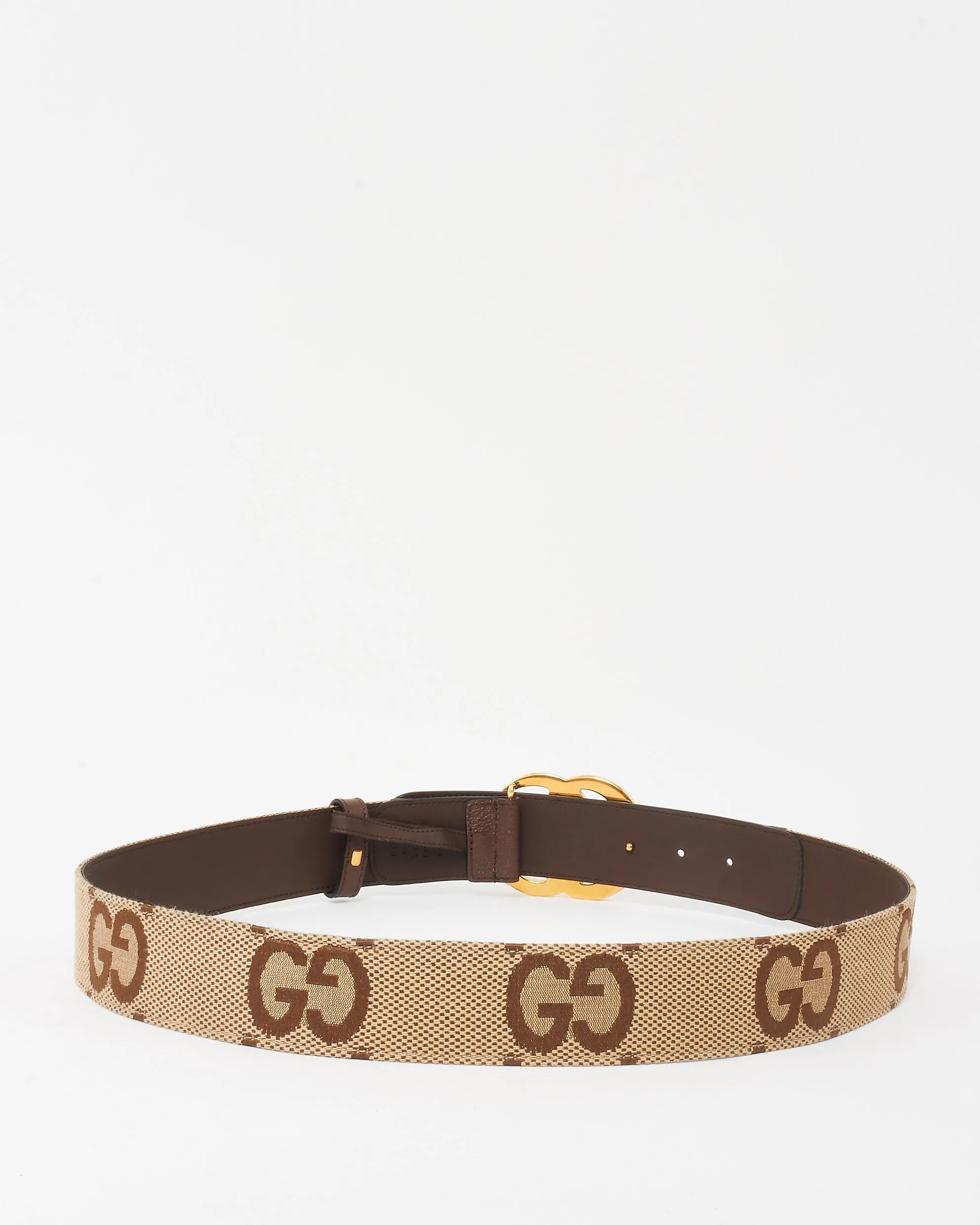 Gucci Beige & Brown Oversize Logo GG Marmont Belt GHW - 90/36