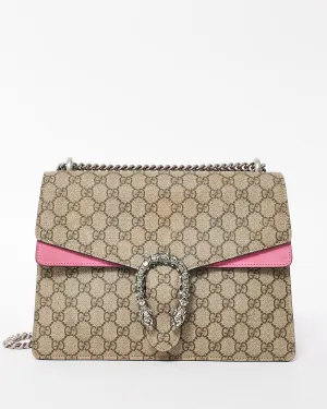 Gucci Beige Monogram GG Supreme Canvas & Pink Jewel Dionysus Large Shoulder Bag