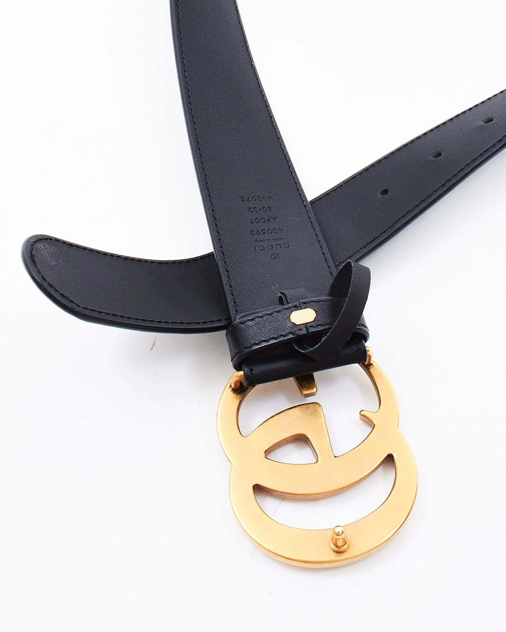 Gucci Black Leather Belt with Marmont Double G Buckle - 80/32