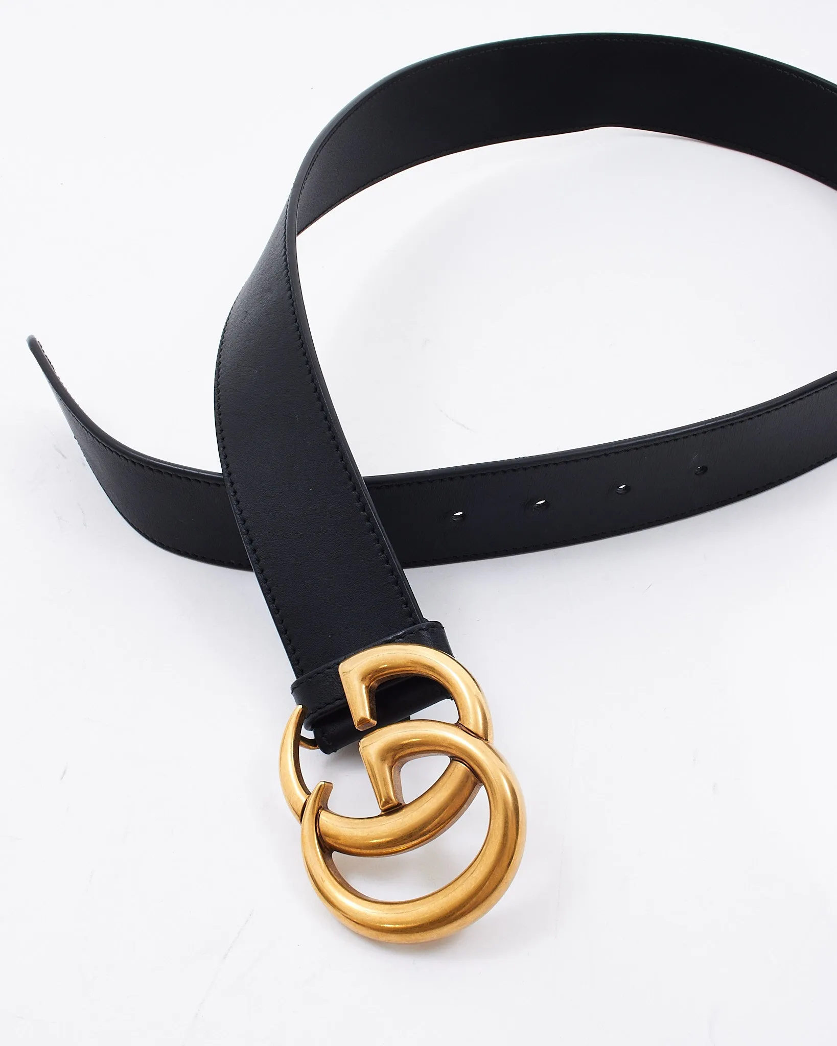 Gucci Black Leather Belt with Marmont Double G Buckle - 80/32