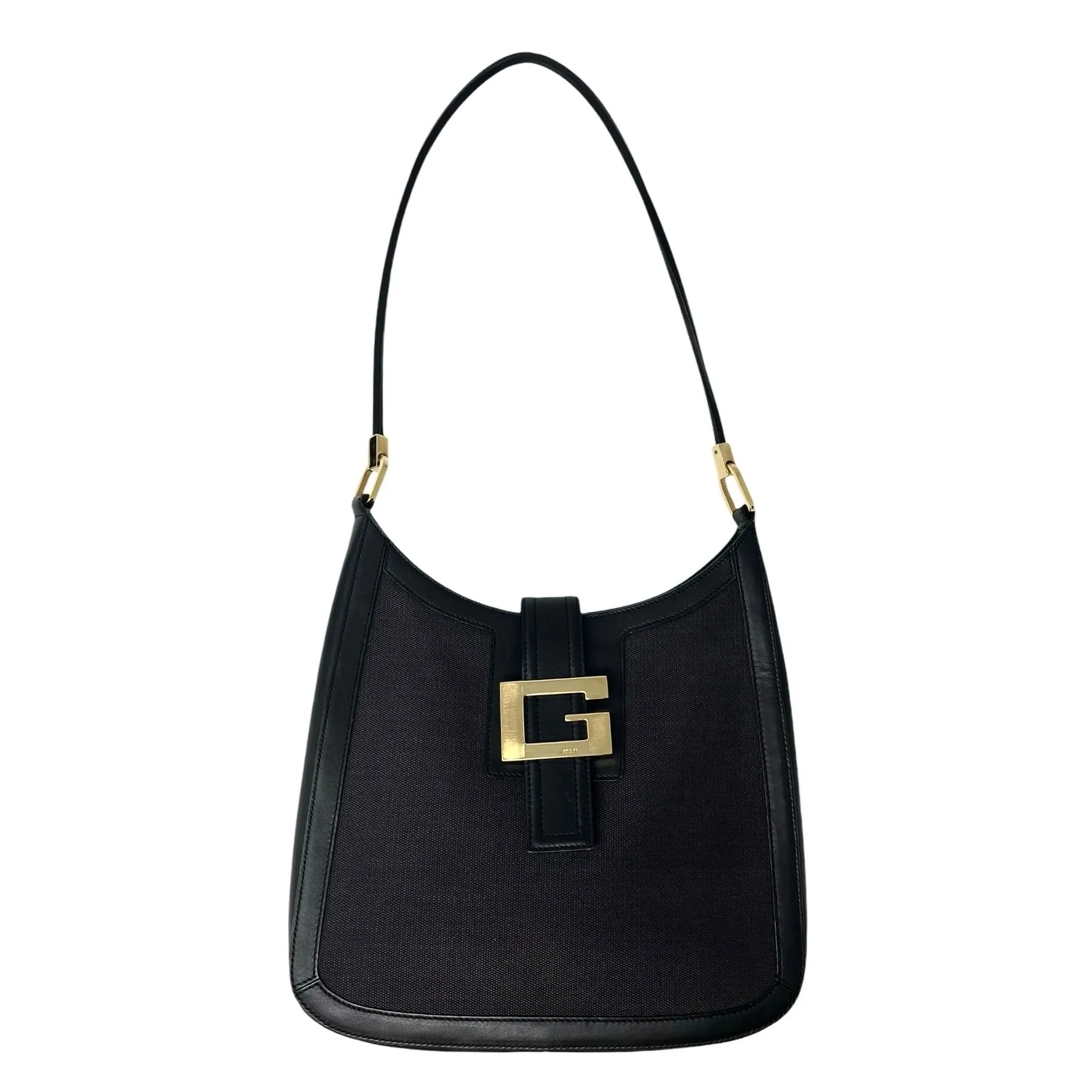 Gucci Black Leather   Denim Shoulder Bag