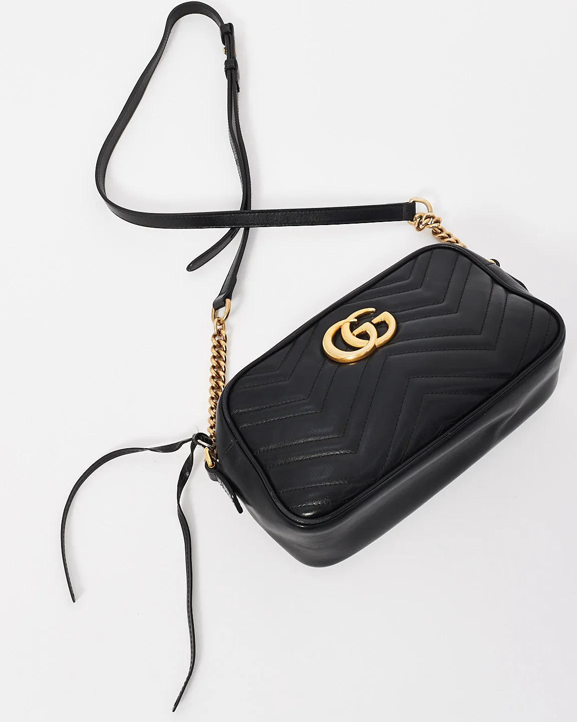 Gucci Black Leather Matlassé Marmont Small Camera Bag