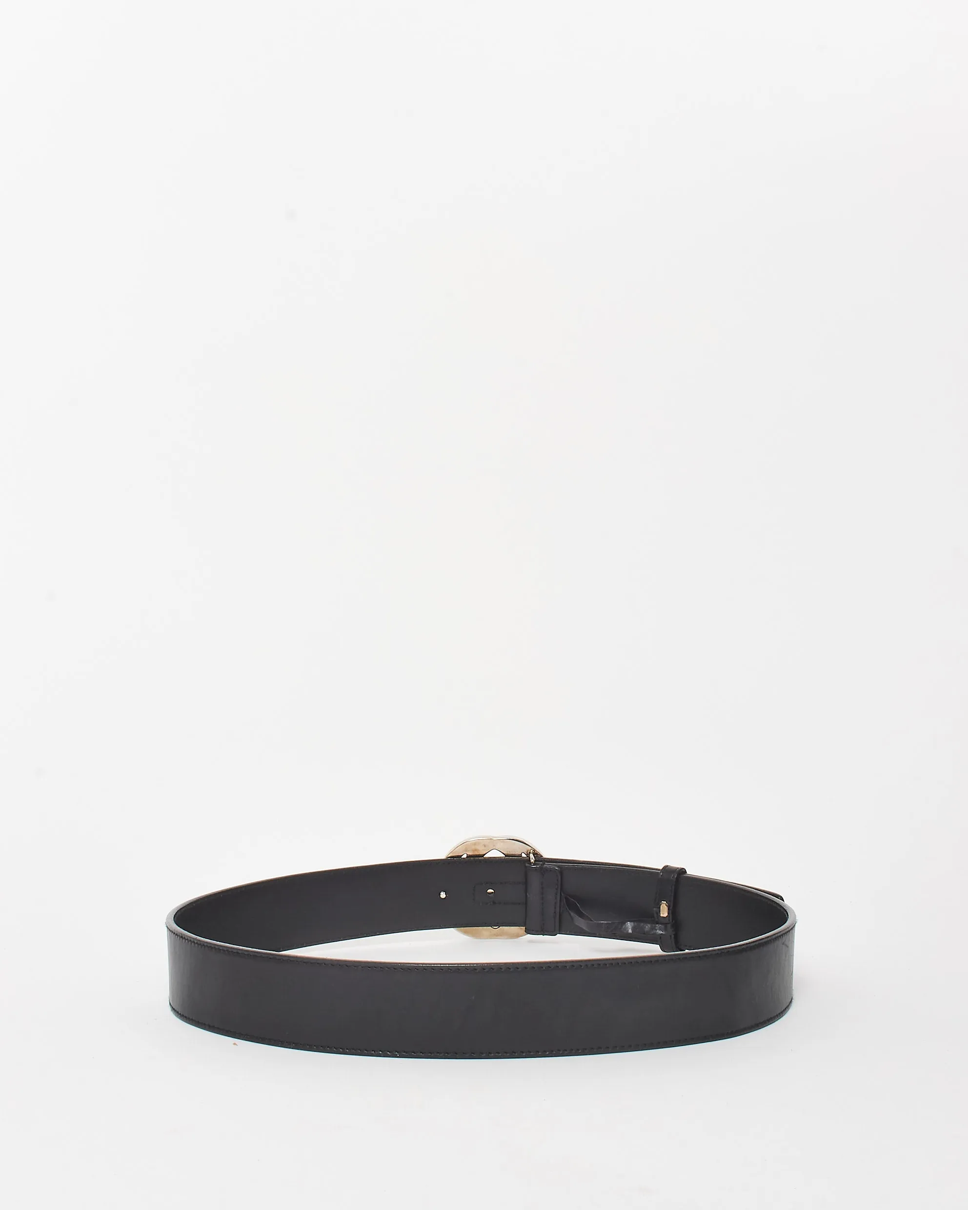 Gucci Black Smooth Leather Silver Interlocking GG Belt -  90/36