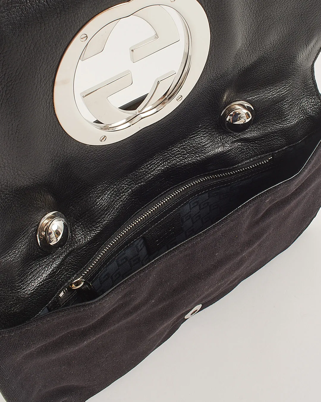 Gucci Black Velvet Interlocking GG Logo Blondie Flap Bag