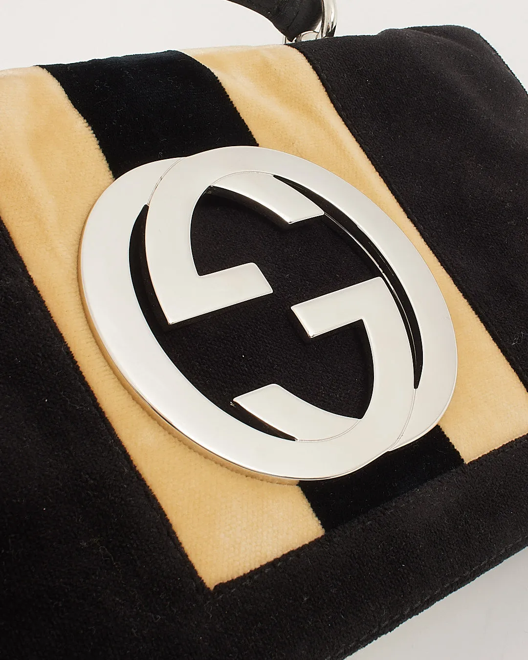 Gucci Black Velvet Interlocking GG Logo Blondie Flap Bag
