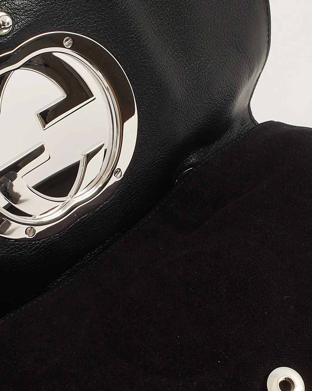 Gucci Black Velvet Interlocking GG Logo Blondie Flap Bag