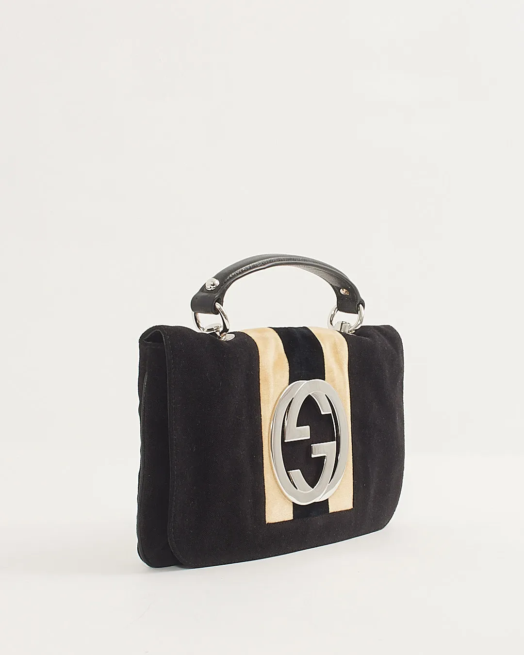 Gucci Black Velvet Interlocking GG Logo Blondie Flap Bag