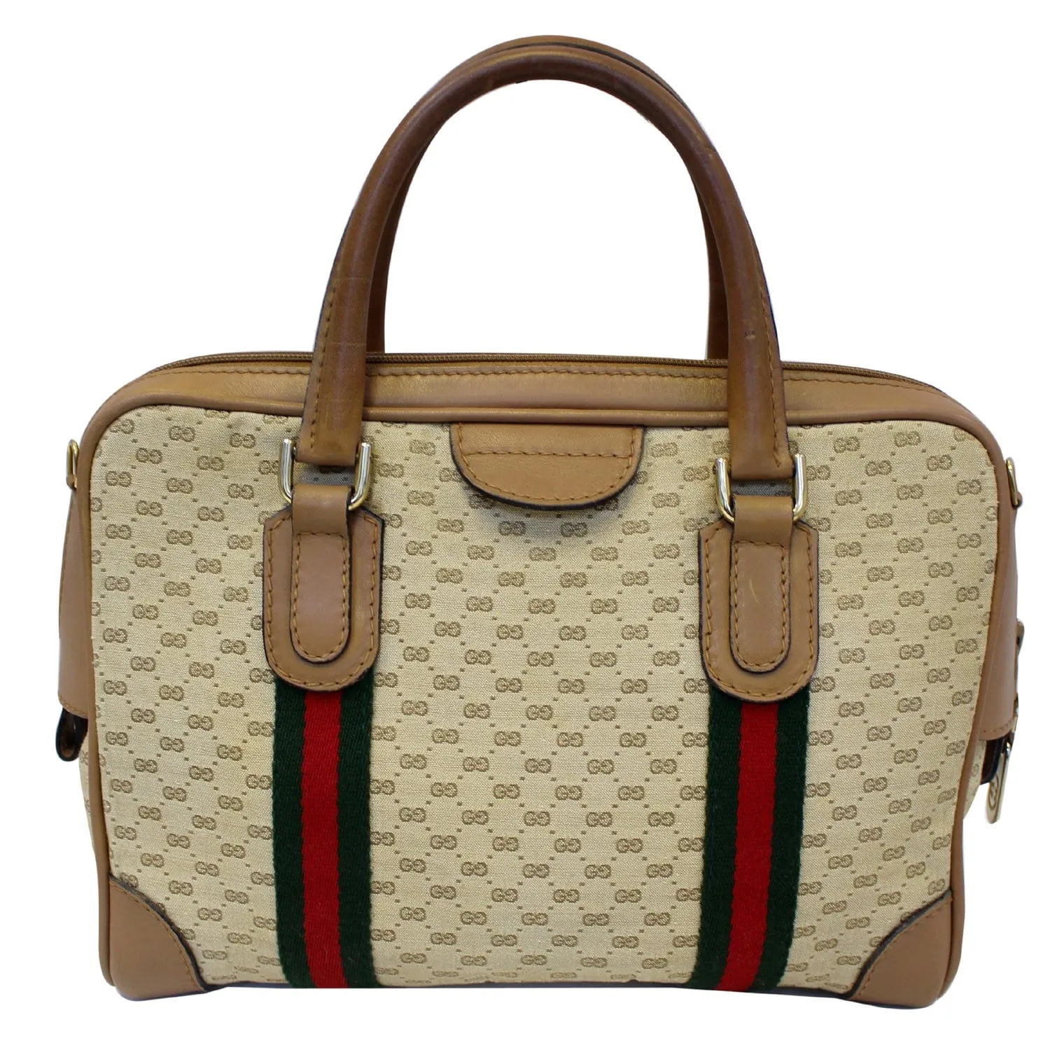 GUCCI Boston Doctor GG Canvas Satchel Handbag Brown
