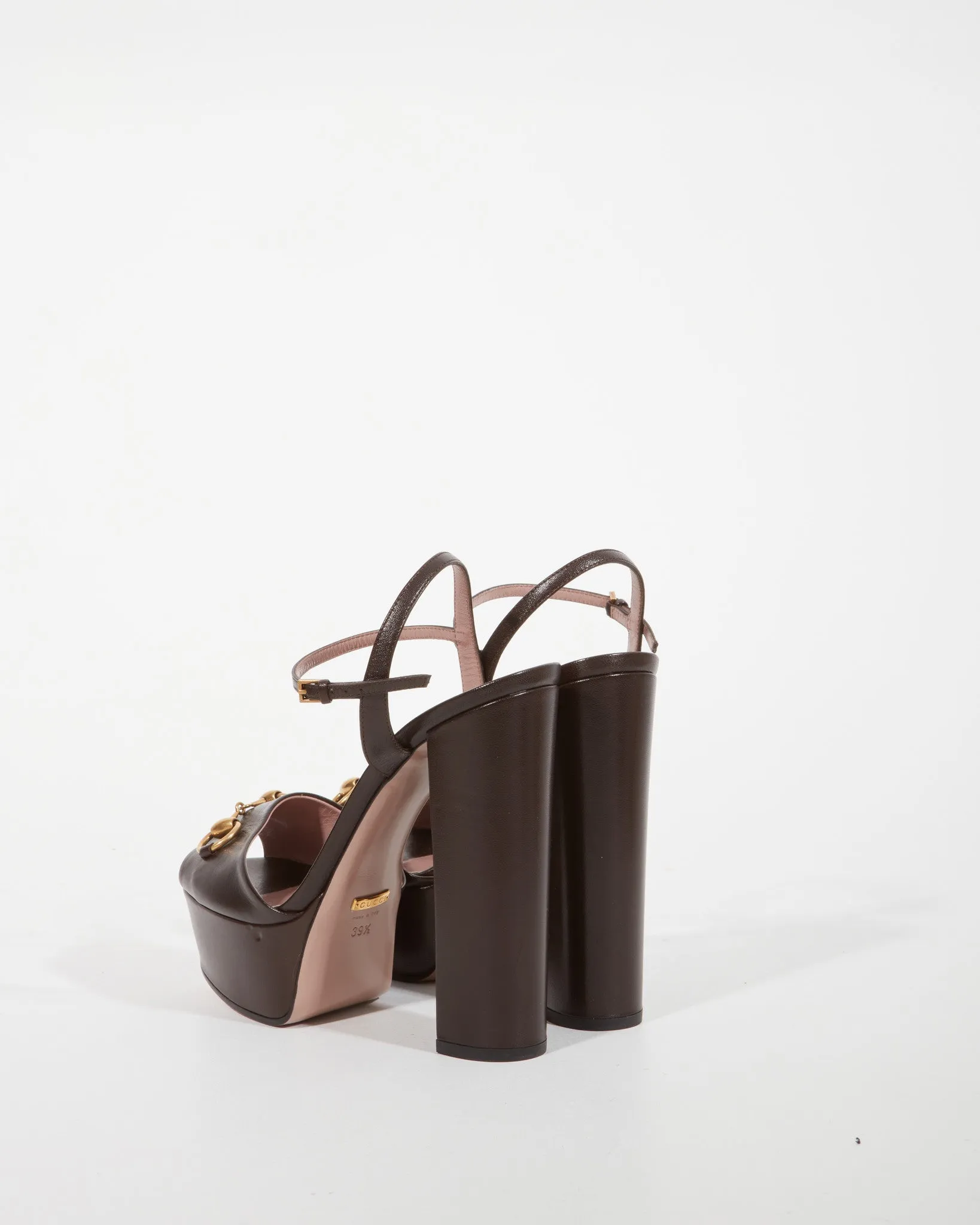Gucci Brown Leather Horsebit Platform Pumps - 39.5