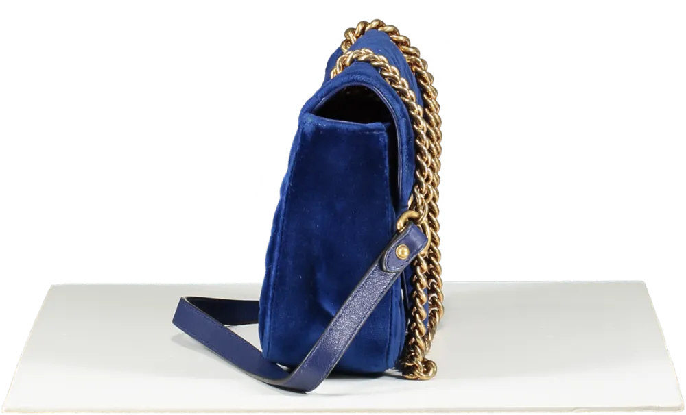 Gucci Gg Marmont Mini Velvet Shoulder Bag In Blue One Size