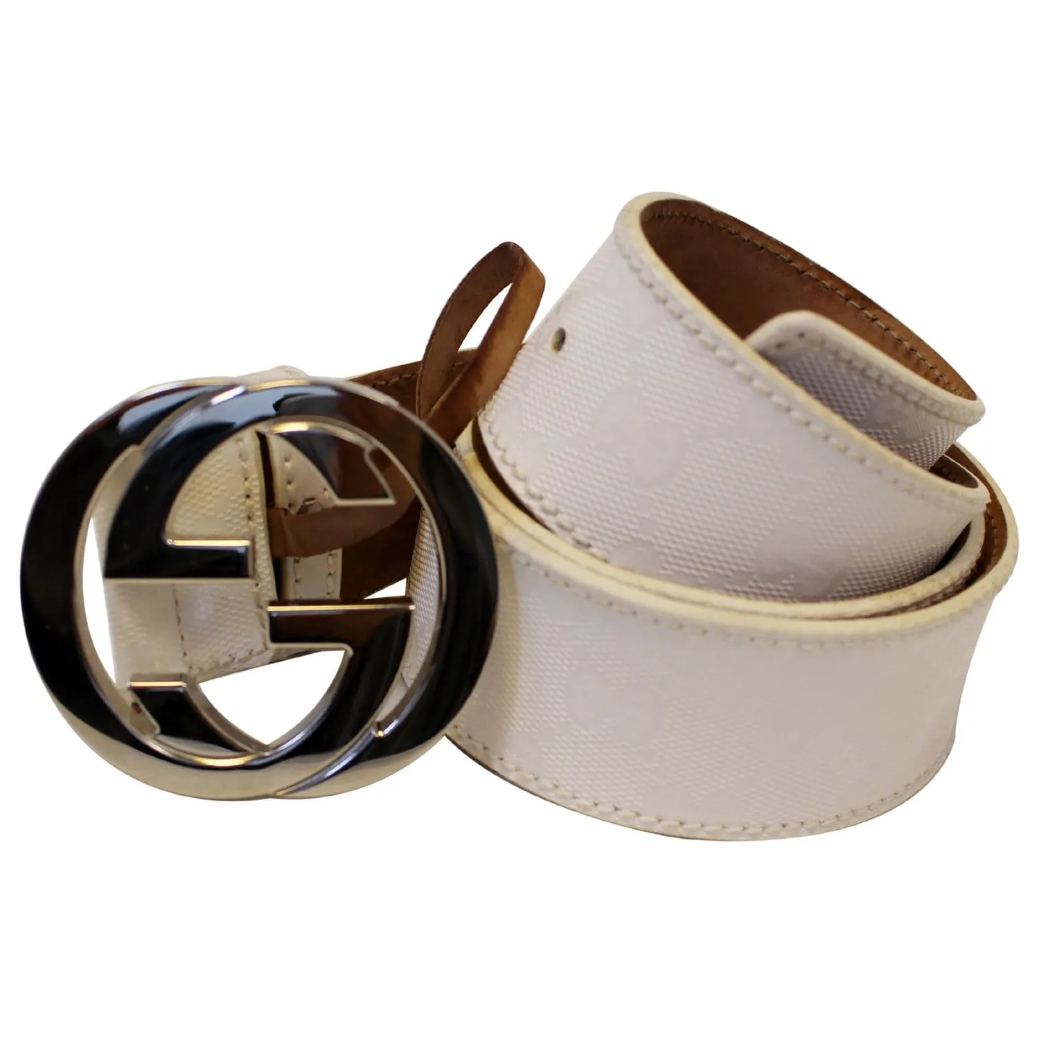 GUCCI Interlocking G White Leather Belt Size 41