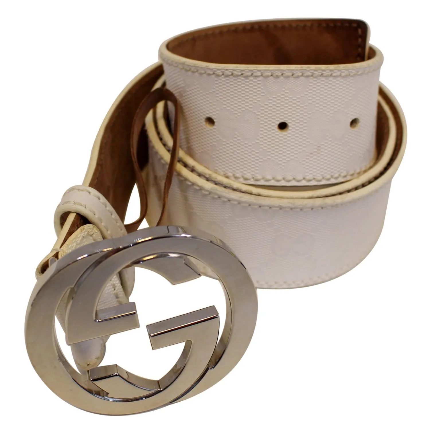 GUCCI Interlocking G White Leather Belt Size 41