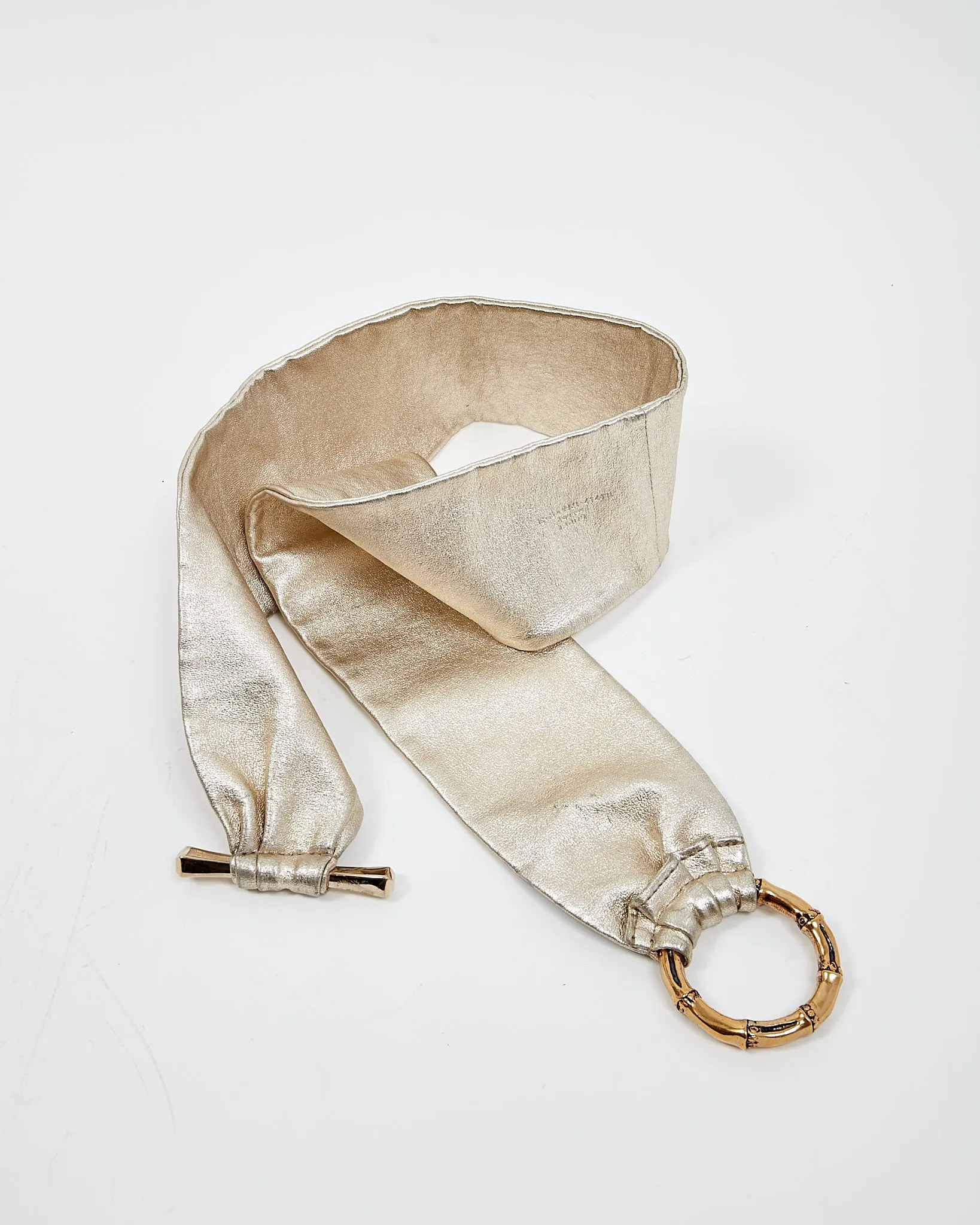 Gucci Metallic Gold Bamboo Leather Belt - 95/38