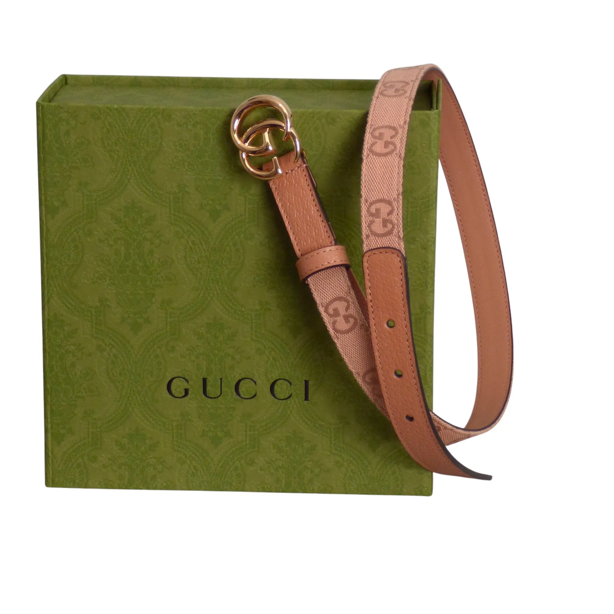 GUCCI- NWT Pink Skinny Supreme Canvas Belt, 70cm
