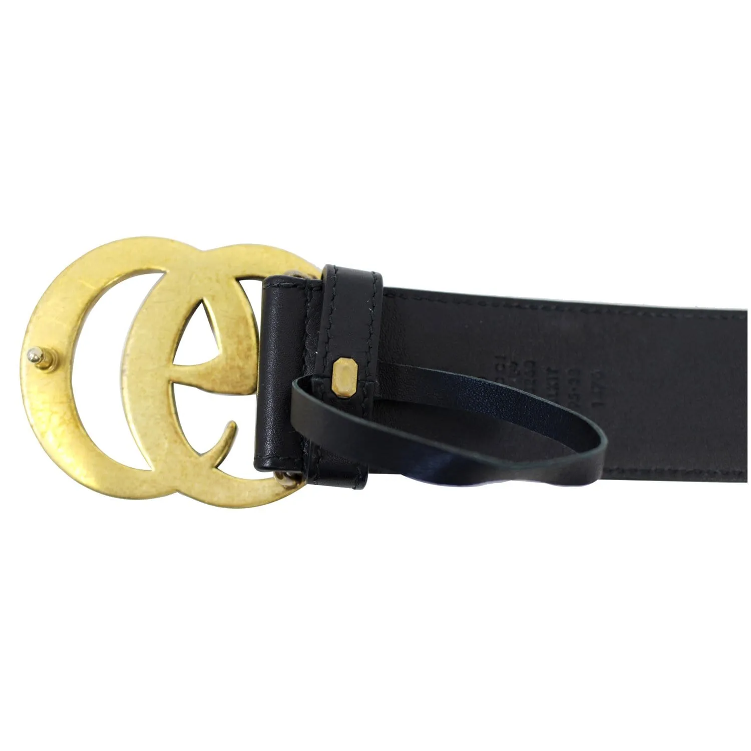 GUCCI Pearl Double G Black Leather Belt Size 44