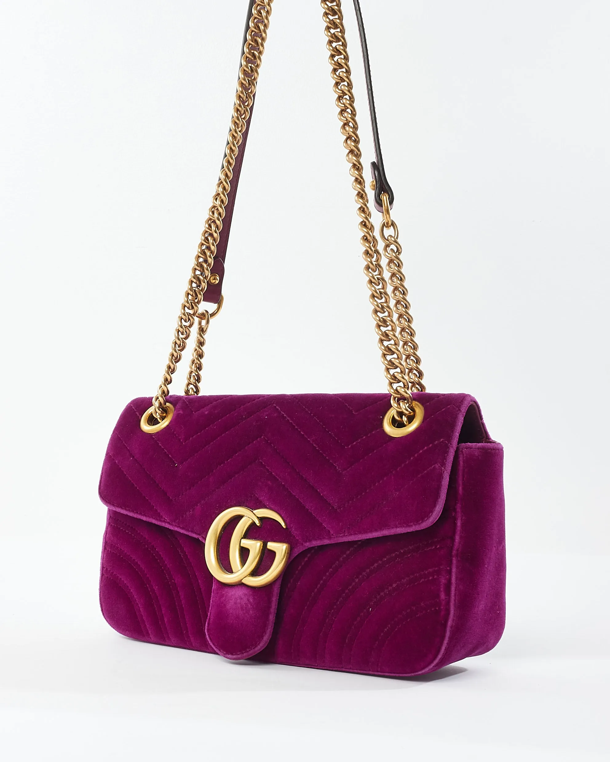 Gucci Purple Velvet Marmont Small Shoulder Bags