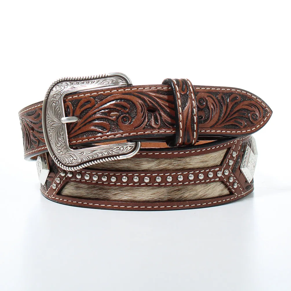 HAIR ON HIDE & TOOLED DIAMOND CONCHO BELT