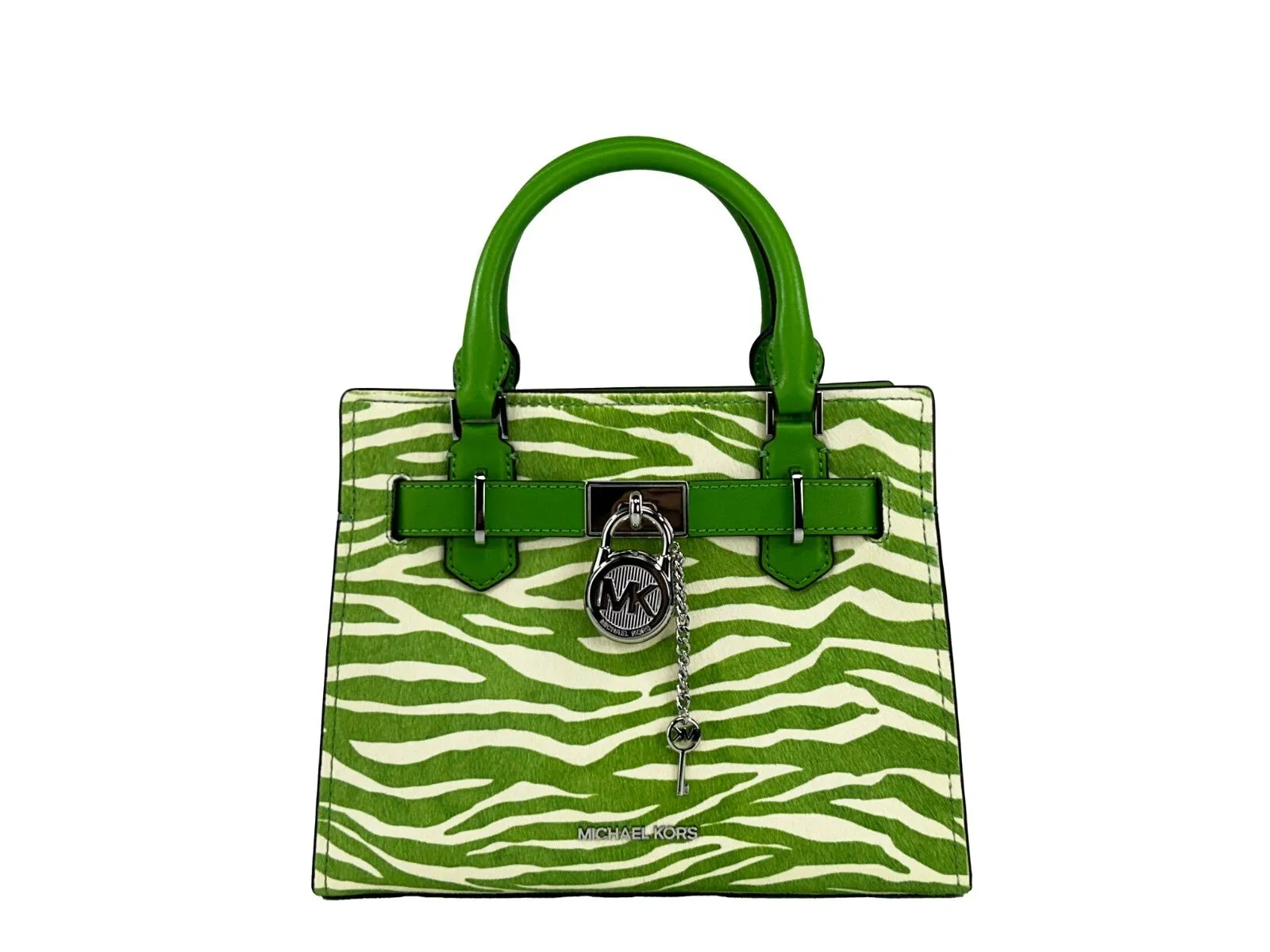 Hamilton Small Leather Zebra Print Satchel Crossbody Jungle Green