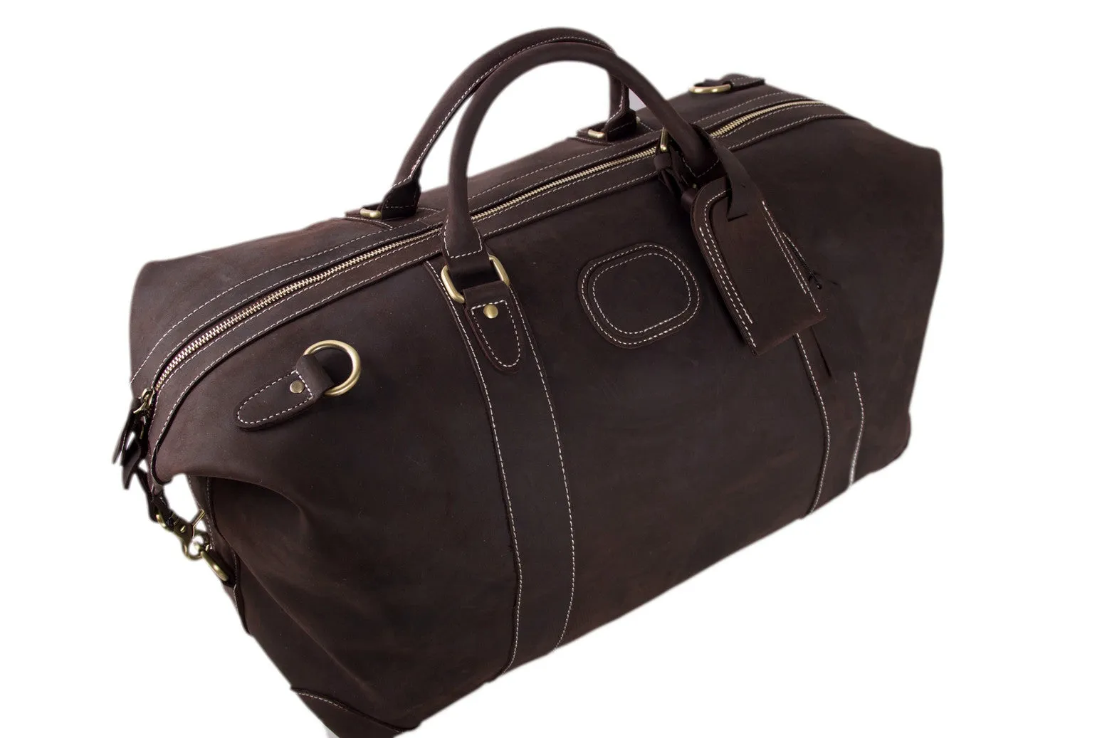 Handmade Full Grain Leather Duffle Bag, Mens Weekend Bag