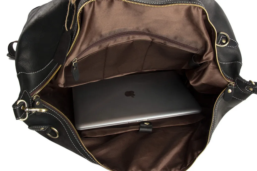 Handmade Full Grain Leather Duffle Bag, Mens Weekend Bag