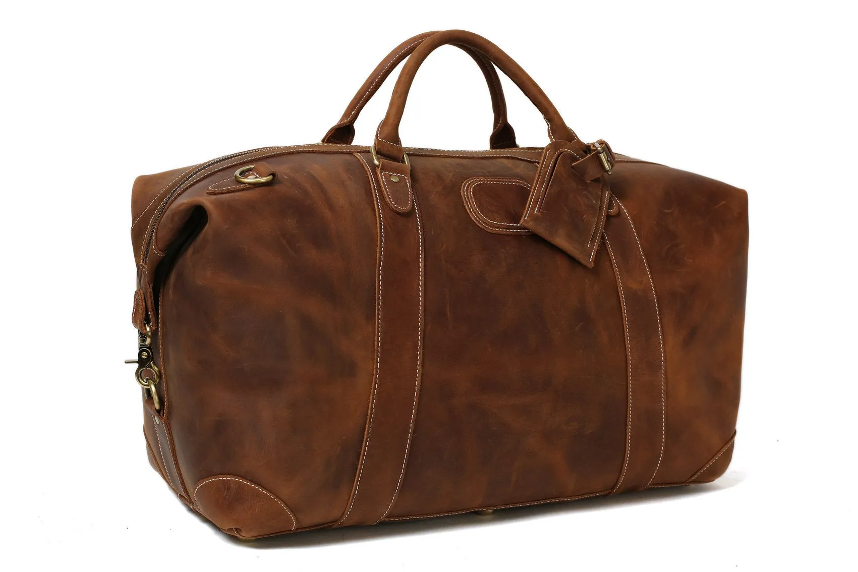 Handmade Full Grain Leather Duffle Bag, Mens Weekend Bag