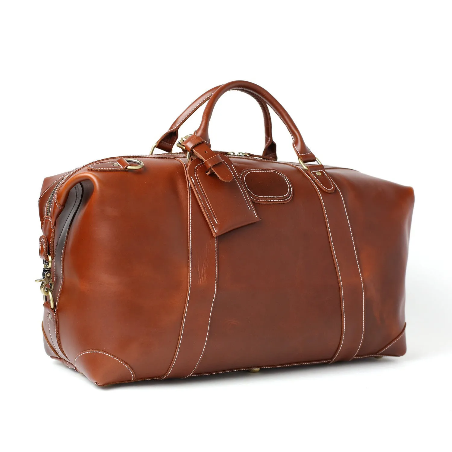 Handmade Full Grain Leather Duffle Bag, Mens Weekend Bag