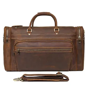 Handmade Full Grain Leather Mens Duffle Bag, Leather Travel Bag, Weekender Bag