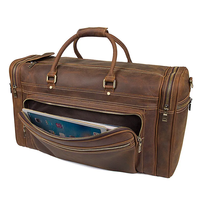 Handmade Full Grain Leather Mens Duffle Bag, Leather Travel Bag, Weekender Bag