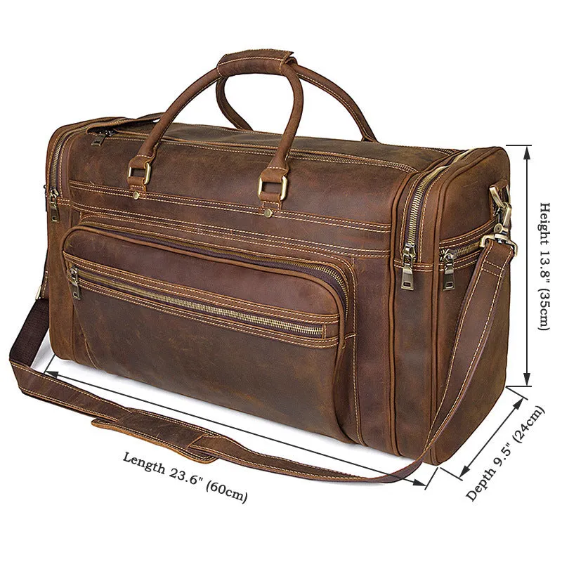 Handmade Full Grain Leather Mens Duffle Bag, Leather Travel Bag, Weekender Bag