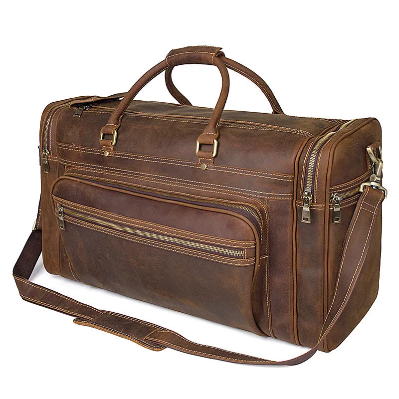 Handmade Full Grain Leather Mens Duffle Bag, Leather Travel Bag, Weekender Bag