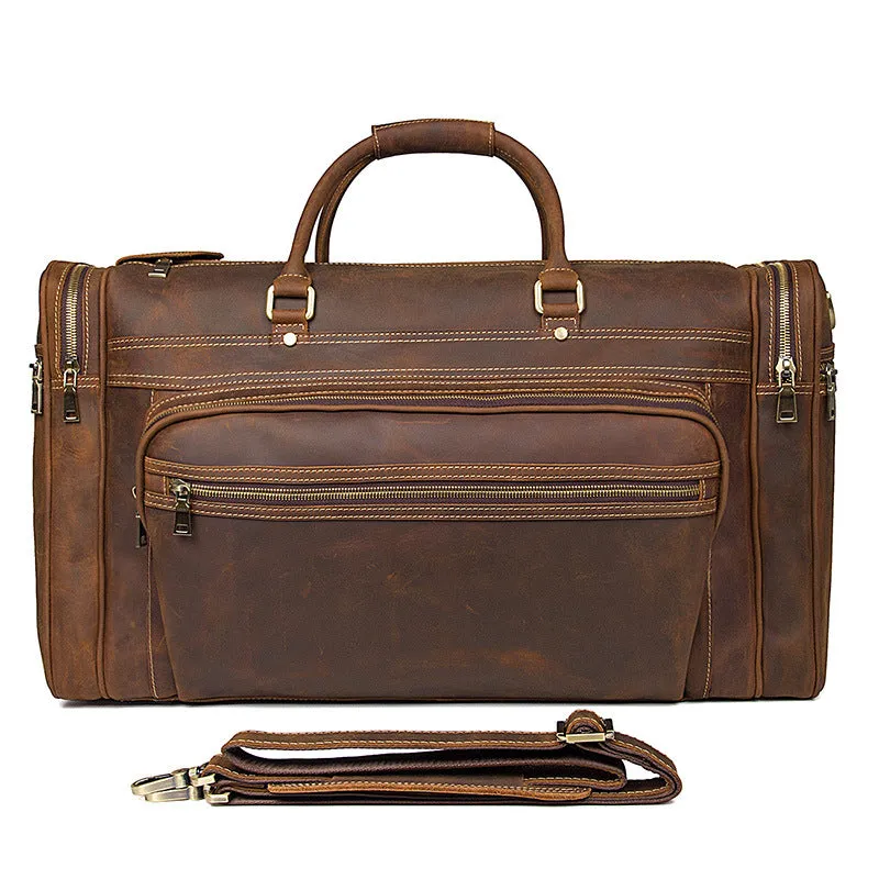 Handmade Full Grain Leather Mens Duffle Bag, Leather Travel Bag, Weekender Bag