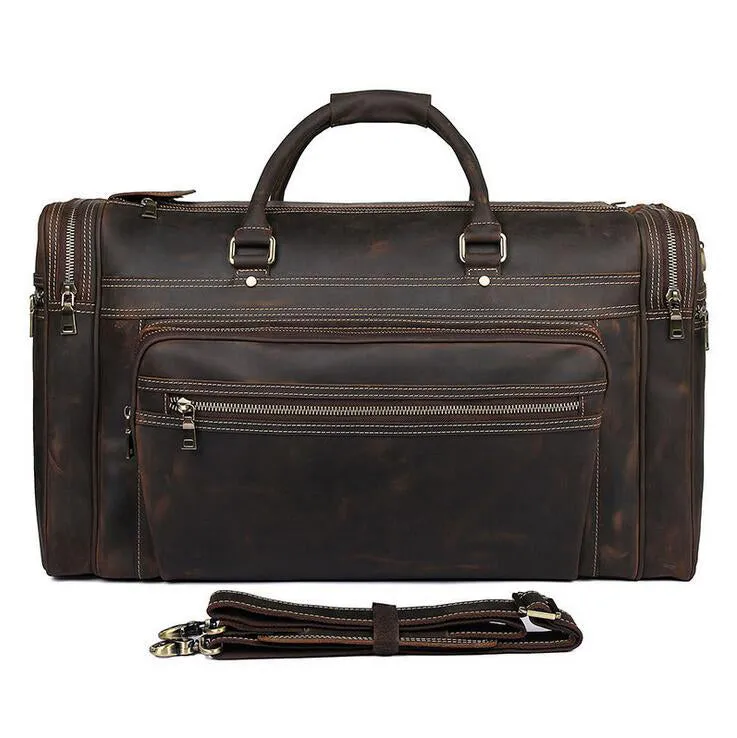 Handmade Full Grain Leather Mens Duffle Bag, Leather Travel Bag, Weekender Bag