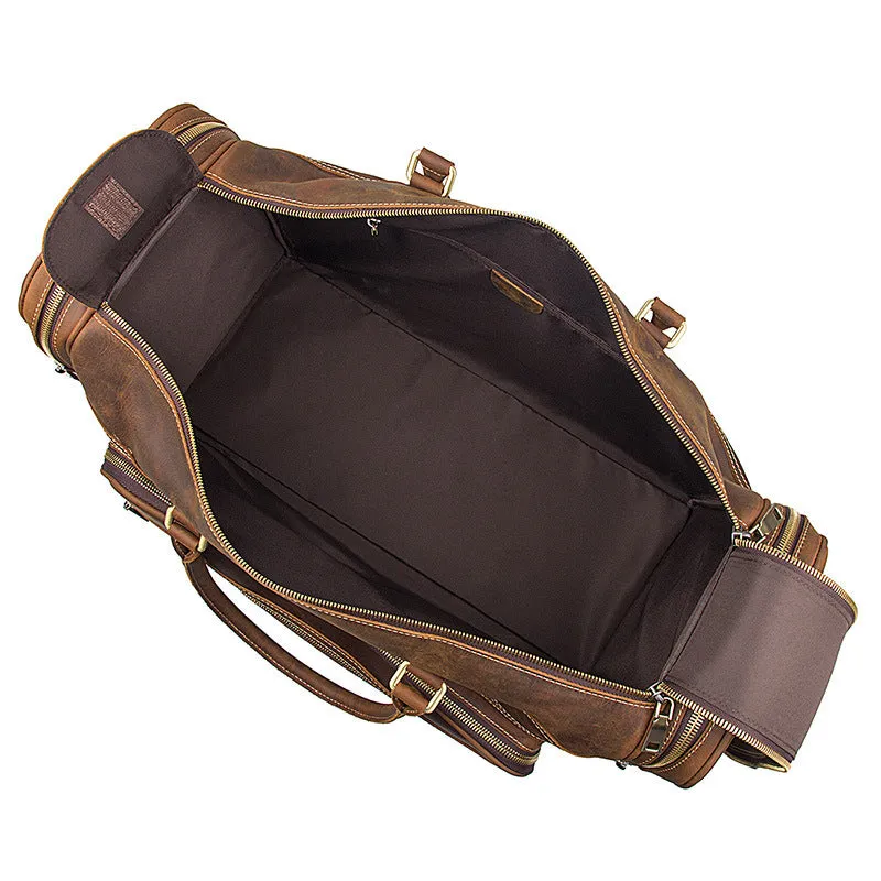 Handmade Full Grain Leather Mens Duffle Bag, Leather Travel Bag, Weekender Bag